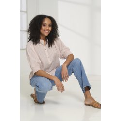 Prepair - Ella Bluse- med 3/4 korte rmer m. smock - rosa og hvid stribet