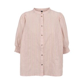 Prepair - Ella Bluse- med 3/4 korte rmer m. smock - rosa og hvid stribet