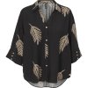 Prepair - Lydia Skjortebluse - loose fit med trekvartlange �rmer - sort med bladprint