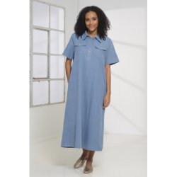 Prepair - Paulina Denim Kjole m. skjortekrave og korte rmer - bl