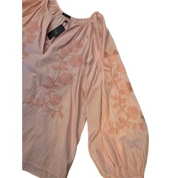 Qnuz - Boheme Bluse - rosa m/tynde striber samt broderier