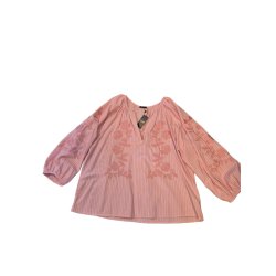 Qnuz - Boheme Bluse - rosa m/tynde striber samt broderier