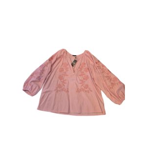 Qnuz - Boheme Bluse - rosa m/tynde striber samt broderier