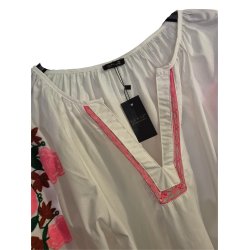 Qnuz - Boheme Bluse - hvid med forsk. farvede broderier