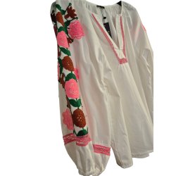 Qnuz - Boheme Bluse - hvid med forsk. farvede broderier