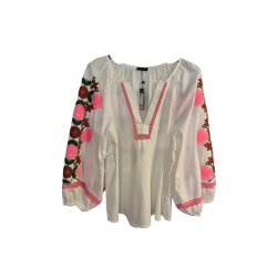 Qnuz - Boheme Bluse - hvid med forsk. farvede broderier