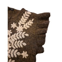 Qnuz - LUX Strikvest - marron - med fine broderi detaljer - OneSize