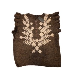 Qnuz - LUX Strikvest - marron - med fine broderi detaljer - OneSize