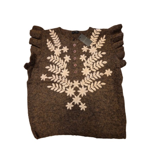 Qnuz - LUX Strikvest - marron - med fine broderi detaljer - OneSize
