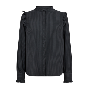 FREE/QUENT FQLELI - Skjortebluse med flsedetaljer - sort og gr stribet