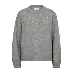 FREE/QUENT FQPEARL - Strikpullover - gr med hvide perler