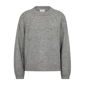 FREE/QUENT FQPEARL - Strikpullover - gr med hvide perler