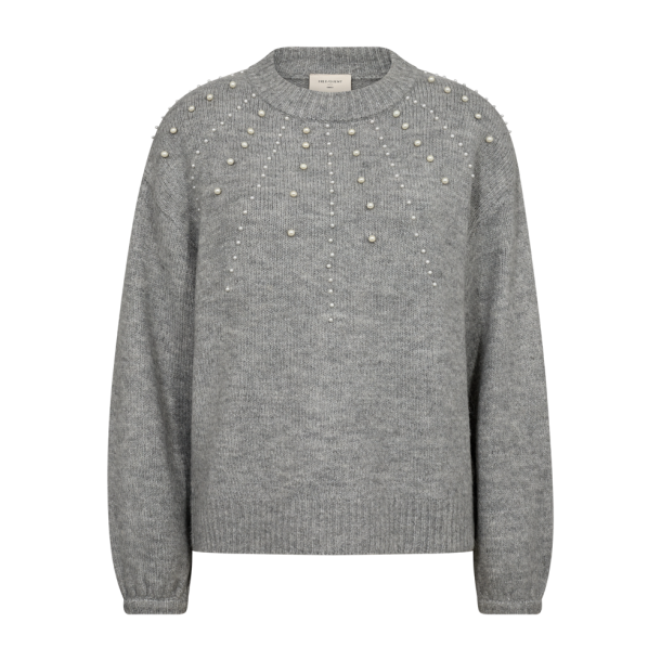 FREE QUENT FQPEARL Strikpullover gra med hvide perler