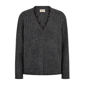 FREE/QUENT FQMONEY Pullover - gr strik med sort blondekant