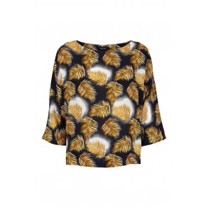 Prepair - Rosally Bluse med trekvart rmer - bl med gule blade